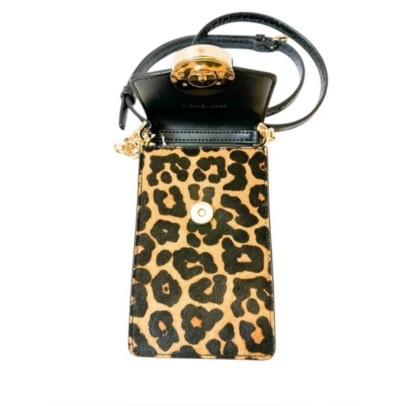 NWT Michael Kors Carmen Leopard Small NS Phone Crossbody Real Hair Calf - Picture 4 of 15